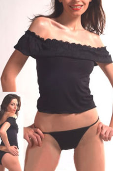 Black Lace Off-shoulder Top Thong Set